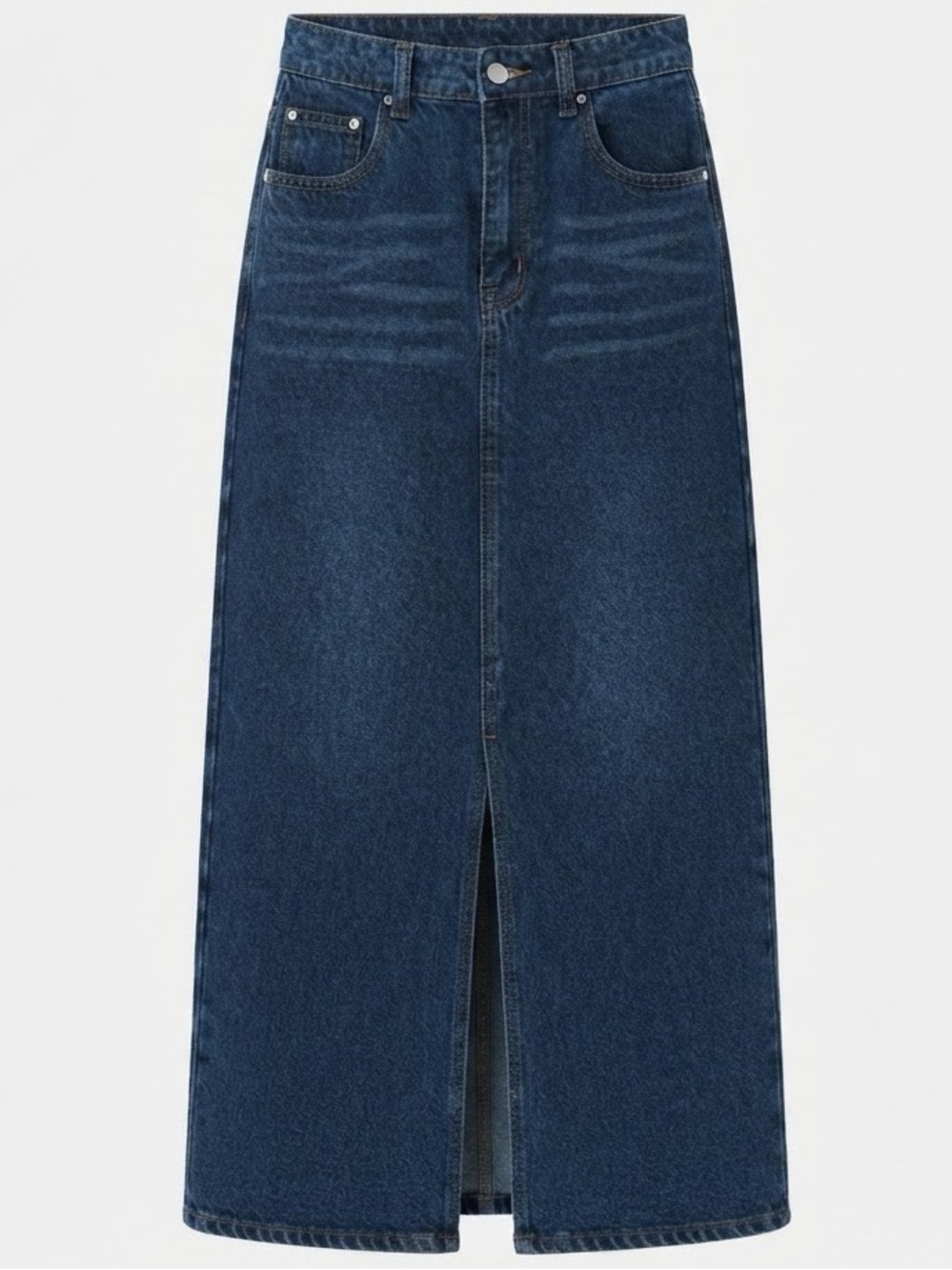 Dark Blue Long Straight Denim Jeans Front Slit Maxi Skirt Size S